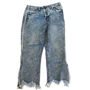 14th PLACE wide leg w/ zippers recycled bottle jeans, shredded hem